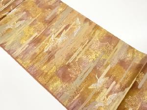 引箔ヱ霞に雲・鶴模様織出し袋帯